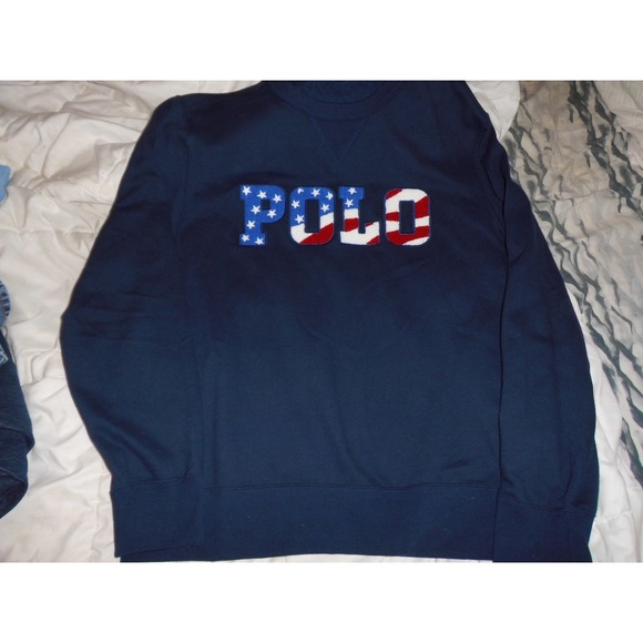 Polo Ralph Lauren Mens Crewneck Sweatshirt American Flag Spell Out Navy - Picture 1 of 8